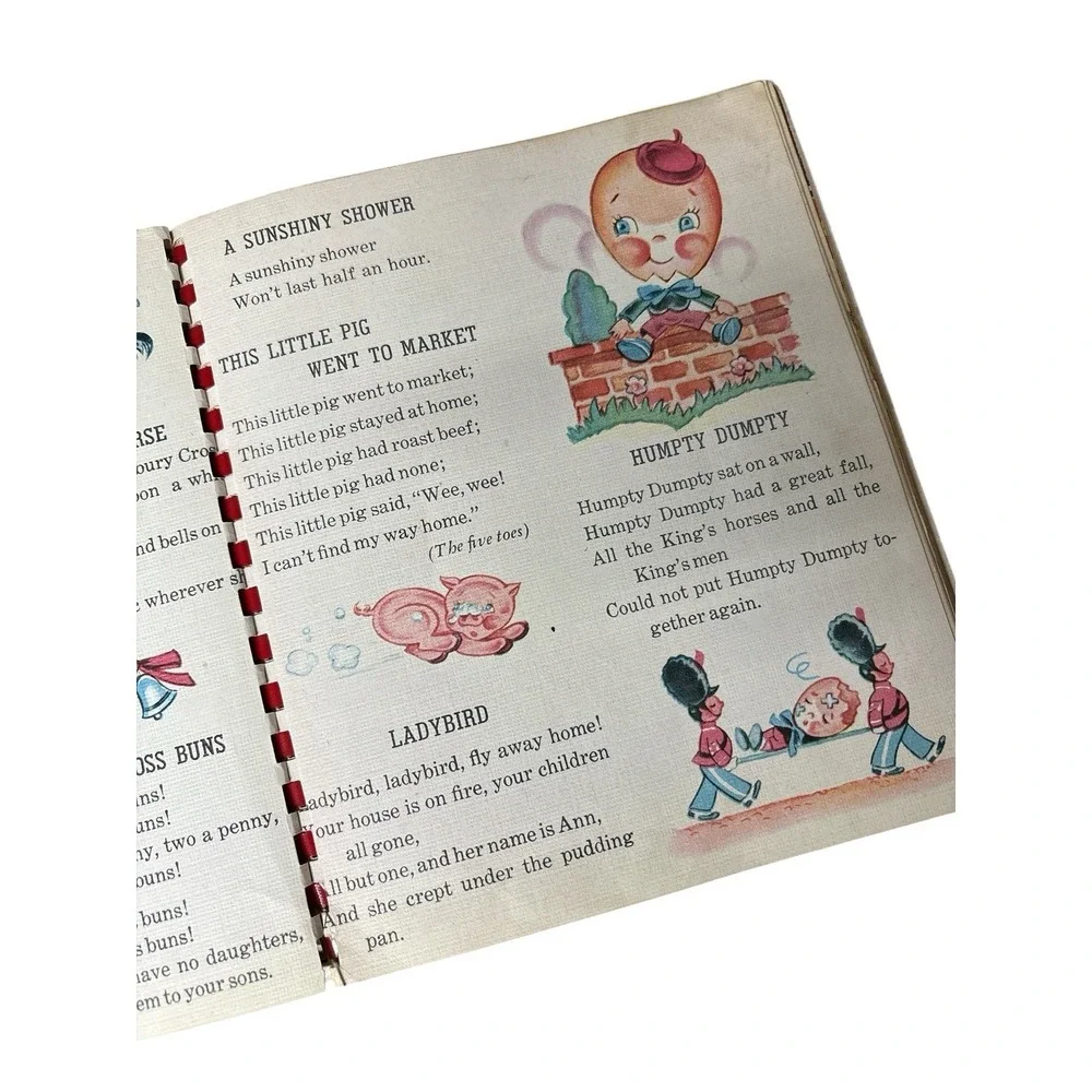 Vintage 1943 Mother Goose Rhymes Spiral Bound Illustrated Picture‎ Book